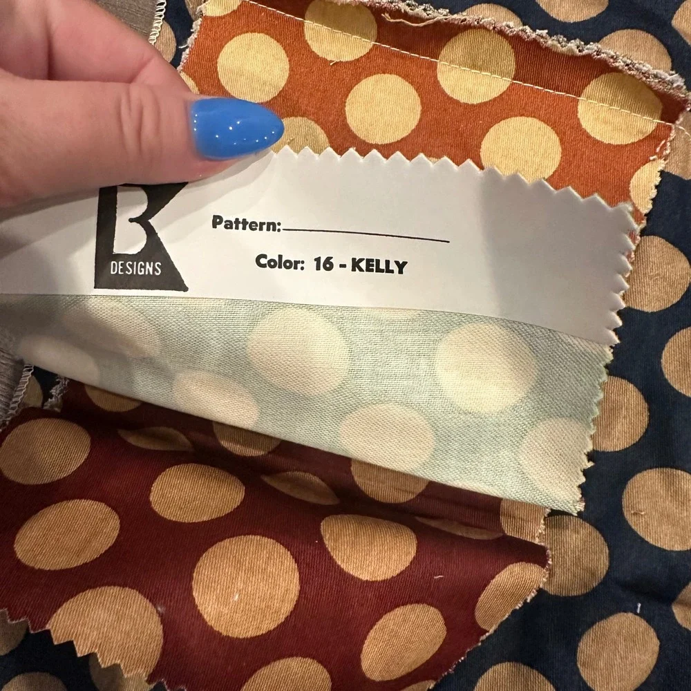 VINTAGE 1979 Krupnick Bros Polka Dot Fabric Sample Swatch Navy Blue‎ MCM Decor